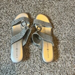 Karen Scott‎ Silver Rhinestone Sandals Slides Heeled Open Toe Women's 8